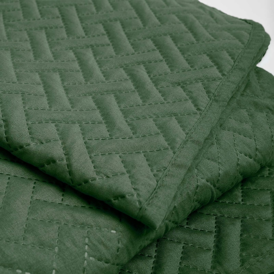 image 1 of OHS Geo Pinsonic Blanket Quilted Bedspread, 200x240cm - Forest Green