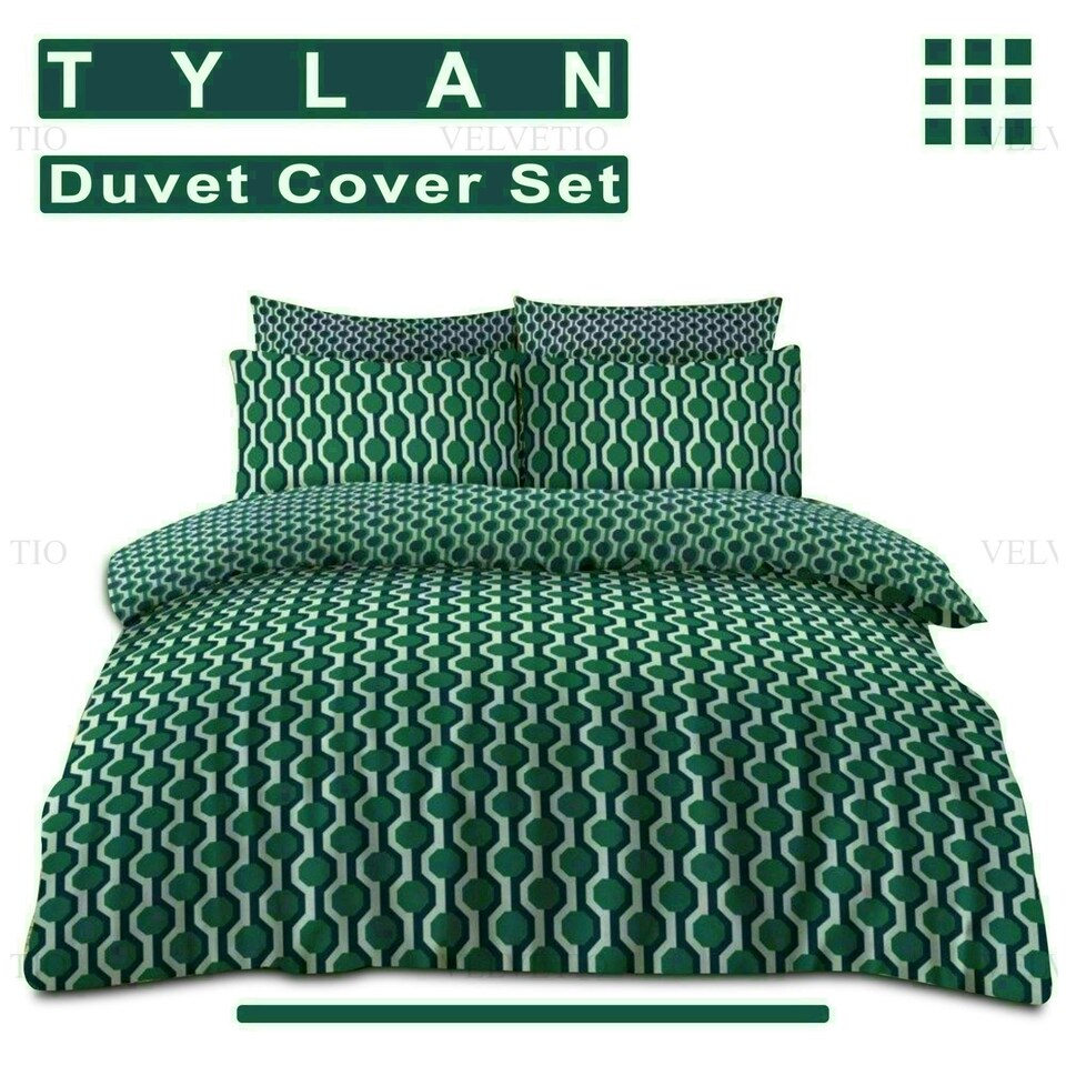 image 1 of Tylan Geometric Printed Duvet Cover Set Reversible Polycotton Beddings Multi | Double