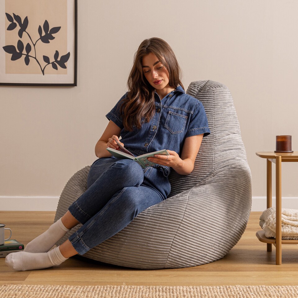image 1 of Icon Dalton XL Jumbo Cord Recliner Bean Bag, Grey