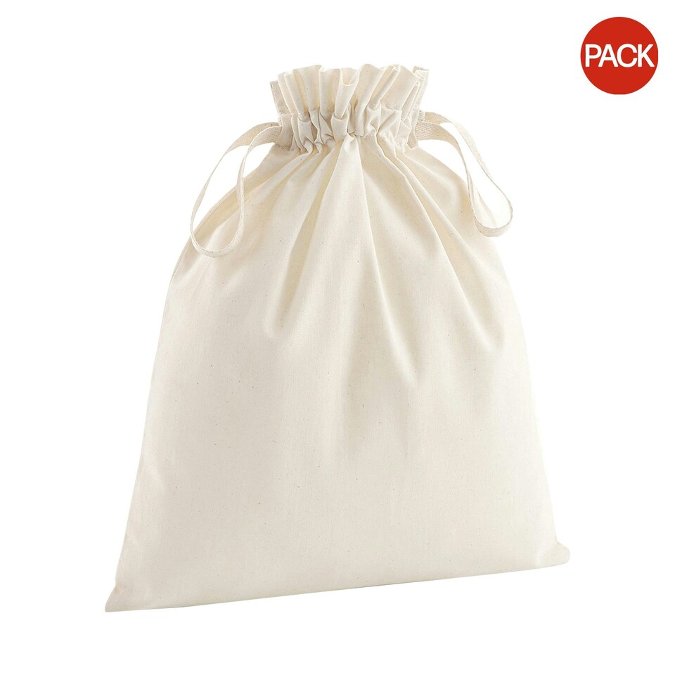 image 1 of Westford Mill Soft Organic Cotton Drawcord Bag (Pack of 2) - Natural - M | Cream | M