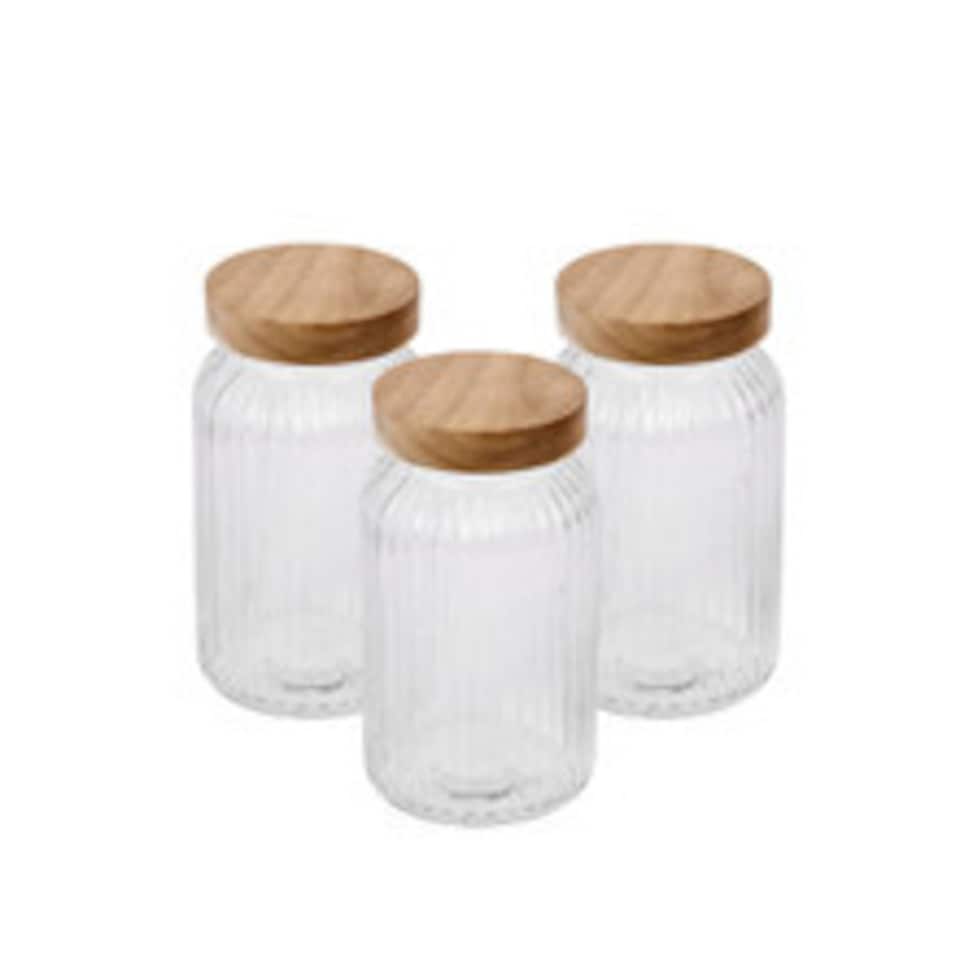 image 1 of Glass Storage Jar with Wooden Lid | Clear | Large | 3
