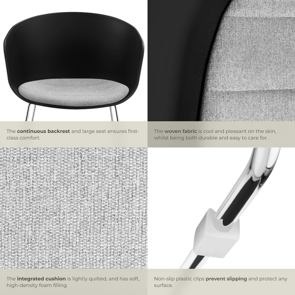 image 1 of Dining Chair Logart - plastic seat, padded, continuous arm and backrest - Set of 2 Black | Black/Chrome