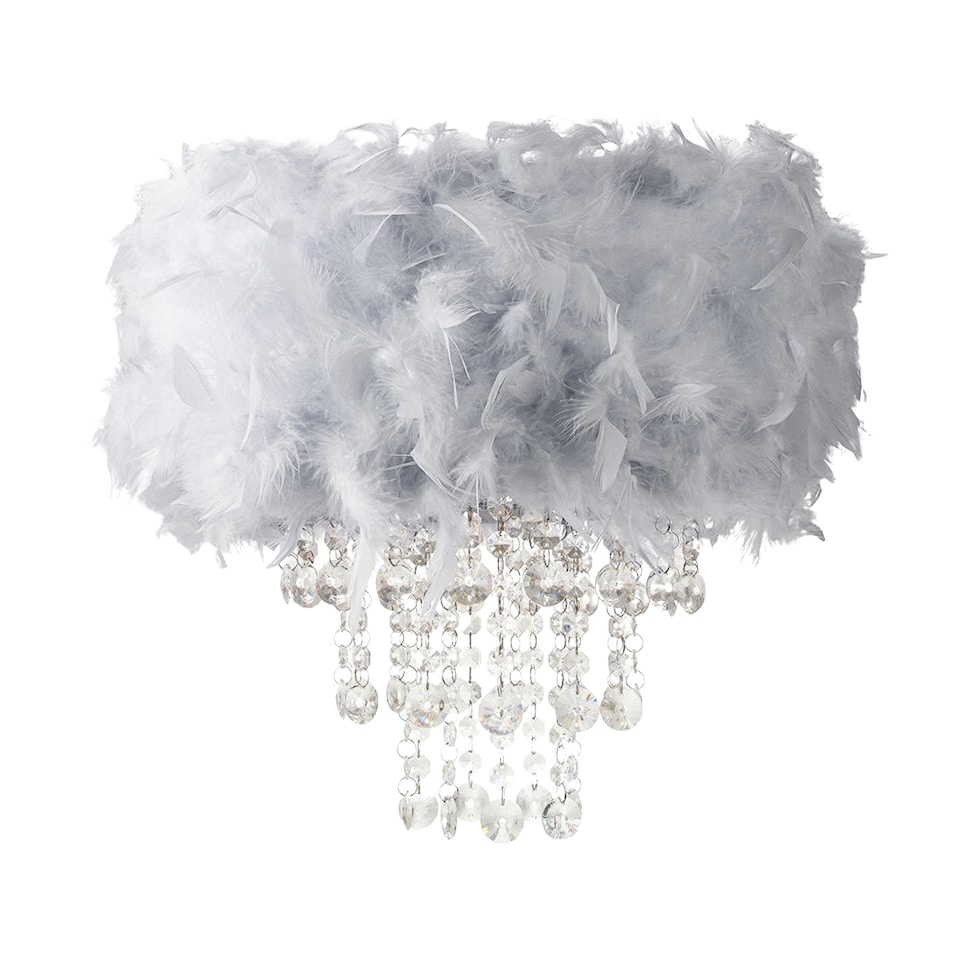 image 1 of Contemporary Grey Feather Pendant Light Shade with Transparent Acrylic Droplets | Grey