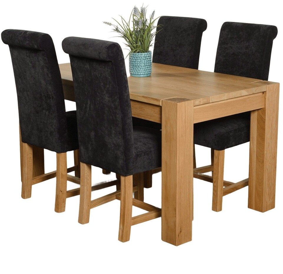 image 1 of Kuba 150 x 85 cm Medium Oak Dining Table and 4 Washington Fabric Chairs | Black | Black