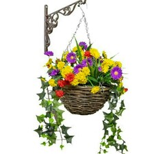 Primrose Artificial Wildflower Flowers Hanging Basket Purple Yellow Orange 25cm