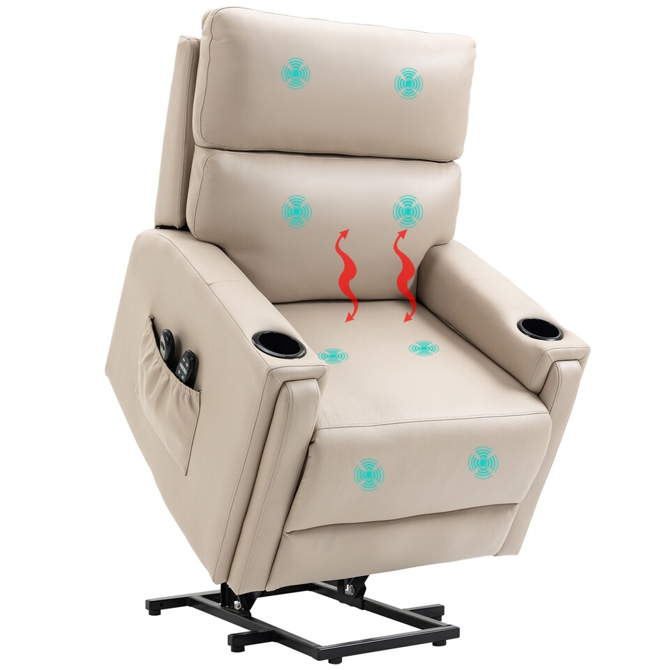image 1 of HOMCOM Riser and Recliner Chair for the Elderly, Electric Microfibre Upholstered Lift Chair with Vibration Massage and Heat, Quick Assembly, Remote Control, Cup Holders, Side Pockets, Beige
