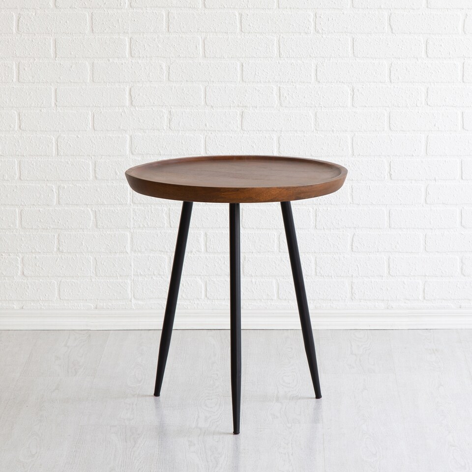 image 1 of Chervey Round Solid Mango Wood Side Table with Tri-Pin Legs Large