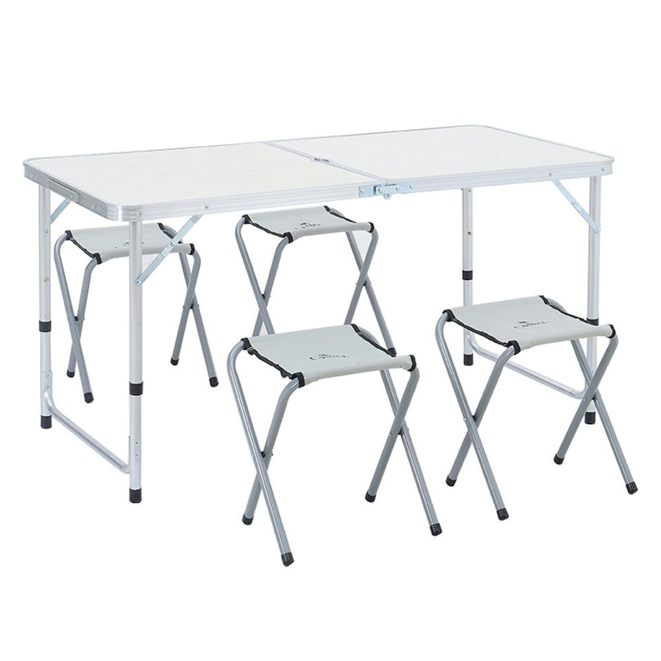 image 1 of Living and Home Folding Picnic Table Set with 4 Stools - White White