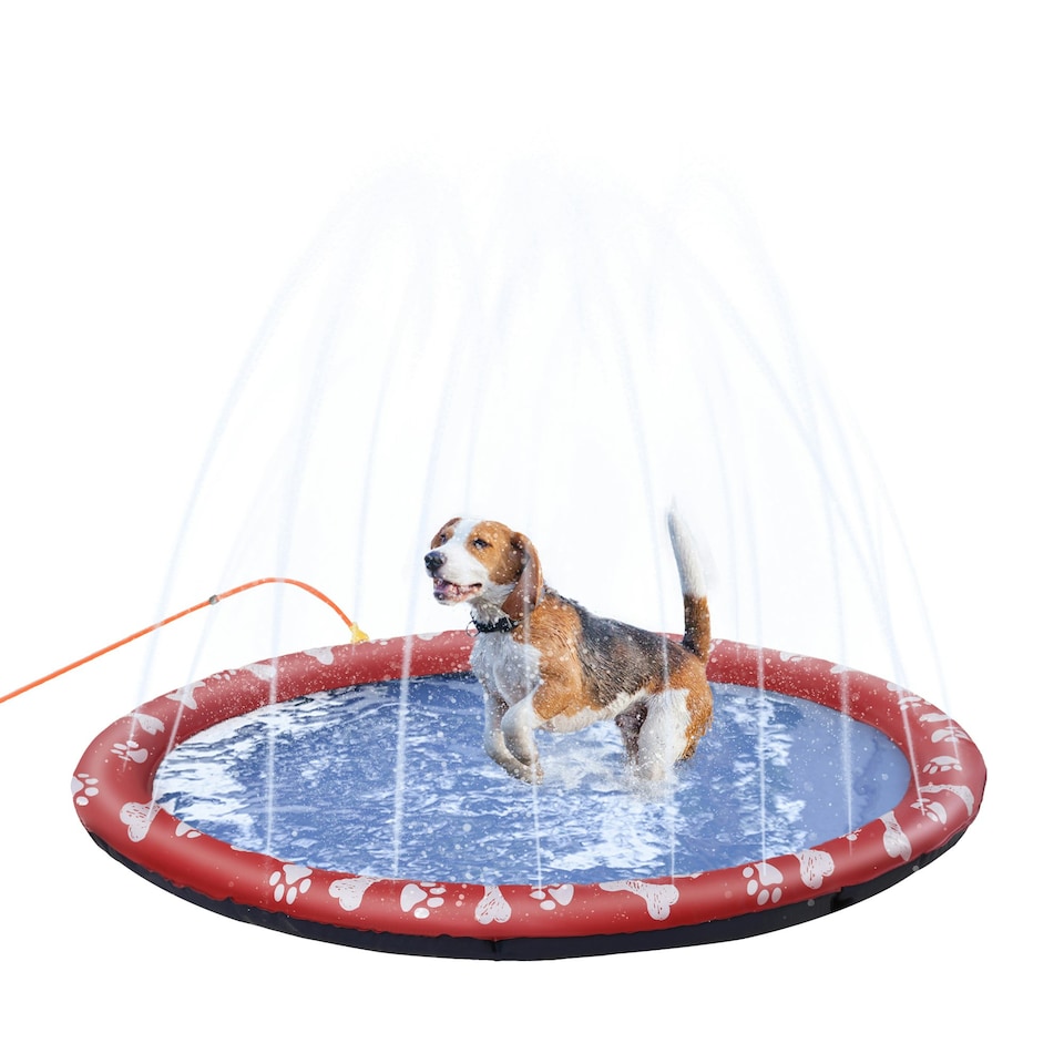 image 1 of PawHut 150cm Splash Pad Sprinkler for Pets Dog Bath Pool Non-slip Outdoor Red