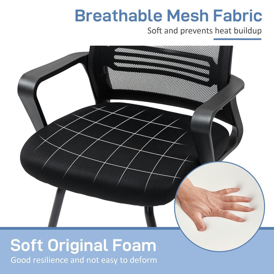image 1 of HOMCOM Meeting Office Chair, Mesh Reception Chair with Sled Base, Black Black