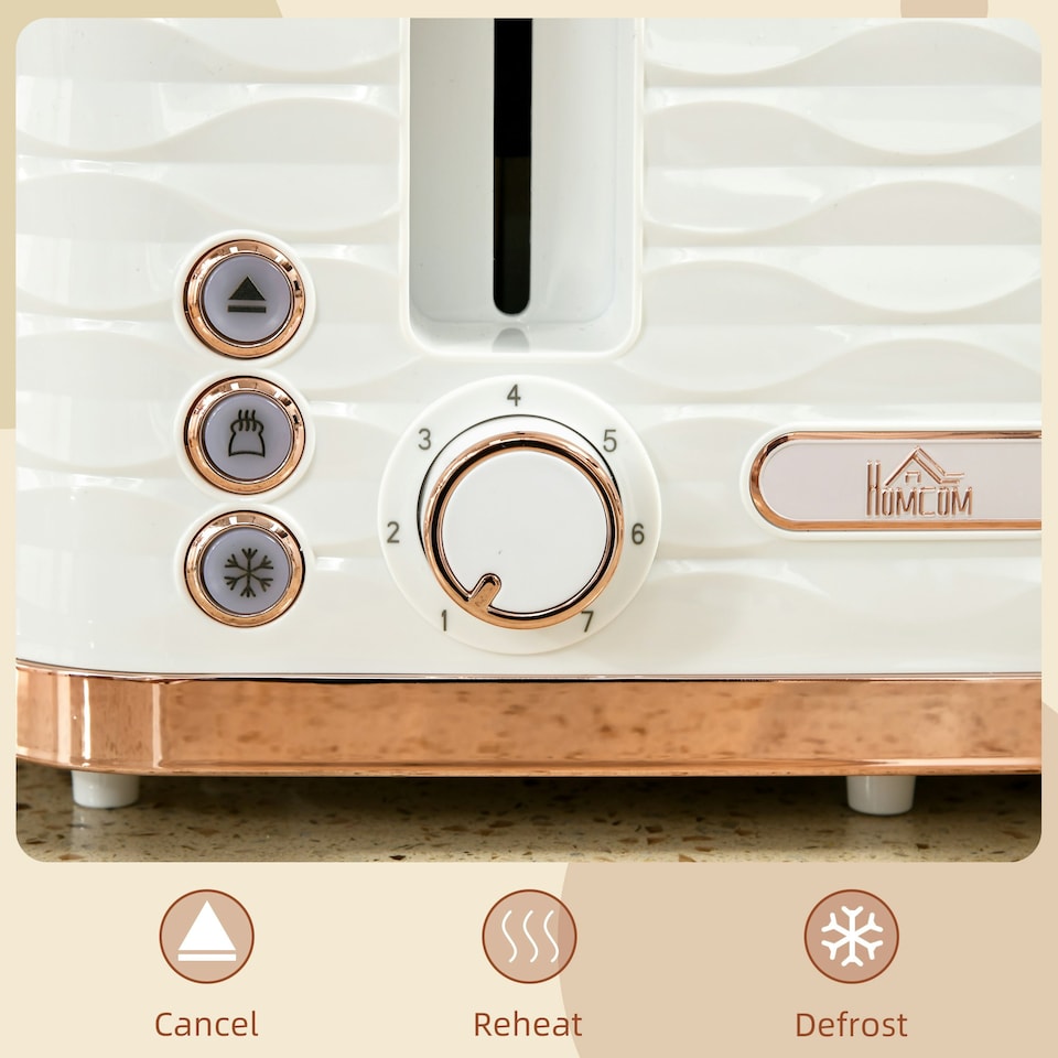 image 1 of HOMCOM Toaster with 4 Slot, 7 Browning Levels, 1600W, White Ripple White