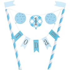 Blue Gingham First Birthday 1 Today Bunting Cake Topper 21cm