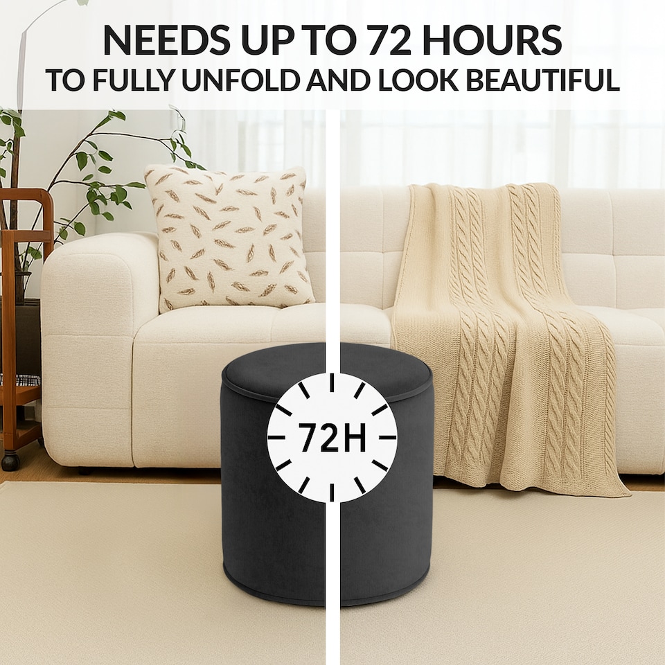 image 1 of Round Shape Velvet Bean Bag Pouffe Foot Rest - 40cm Black