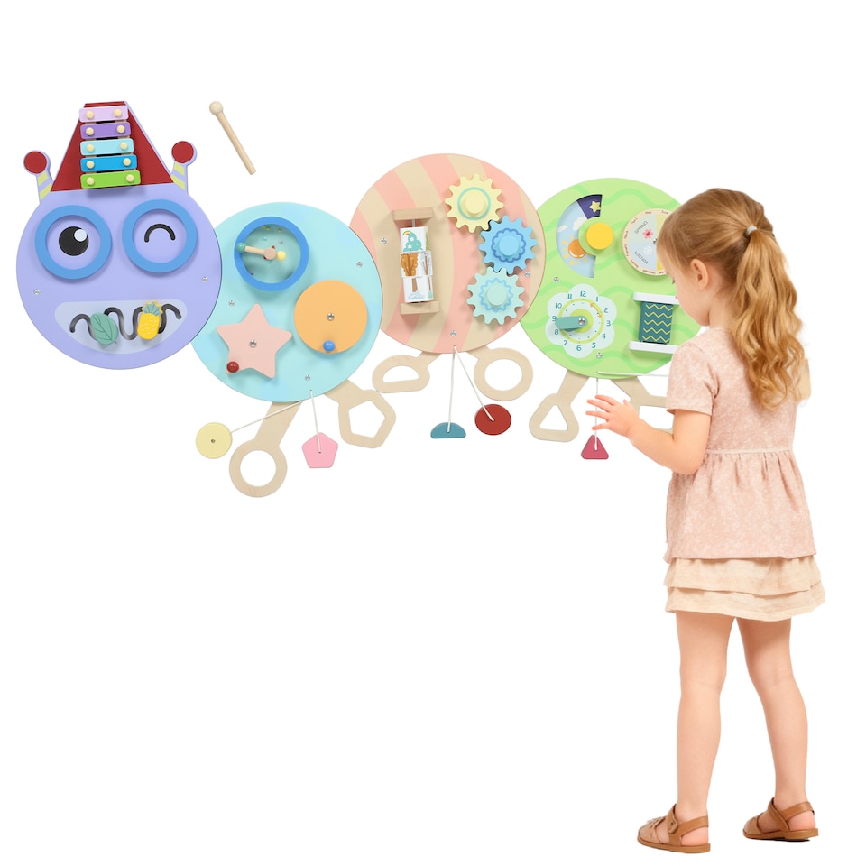 image 1 of AIYAPLAY Caterpillar Busy Board, 7 Activities, Sensory Wall Panels for Toddlers, Learning Toys with Xylophone for Nursery, Playroom, Home, Gift for Early Development and Educational