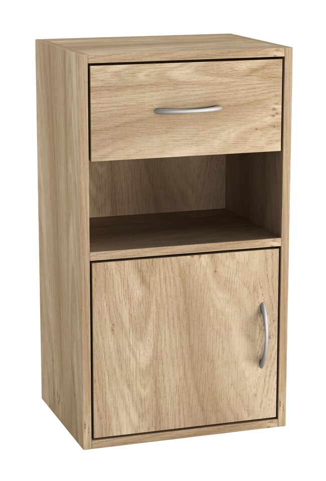 image 1 of 1-Drawer 1-Door Wooden Bedside Table | Brown | Unit Colour: Oak | 1