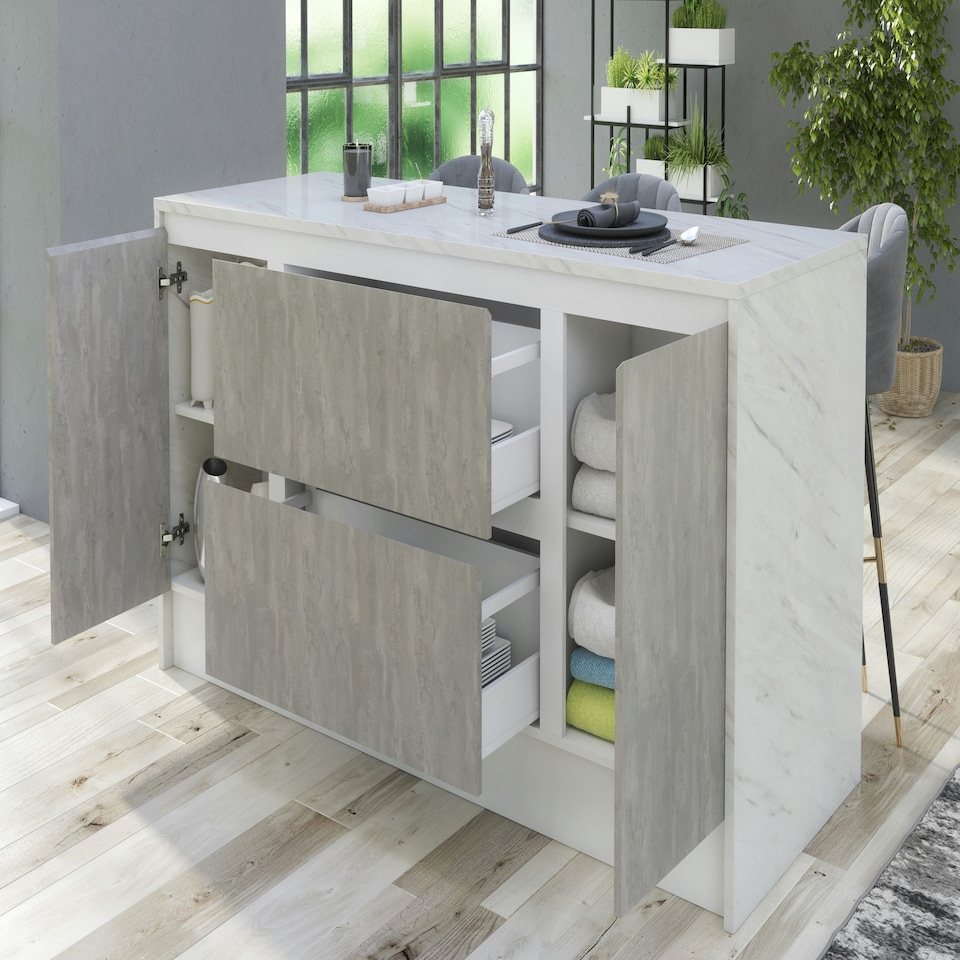 image 1 of Furneo Kitchen Island 06 Grey Stone & White Marble effect N/A