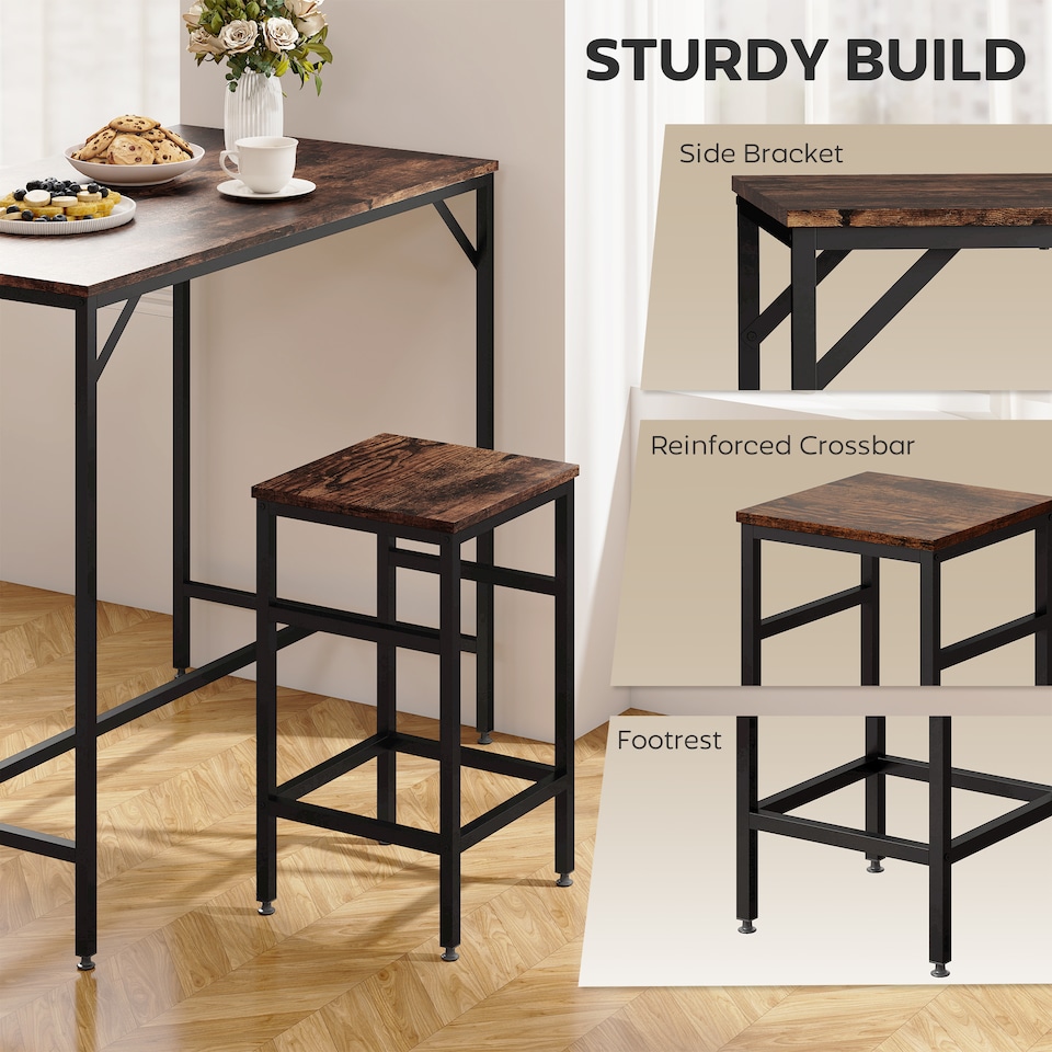 image 1 of HOMCOM Industrial Rectangular Dining Table Set with 4 Stools for Dining Room