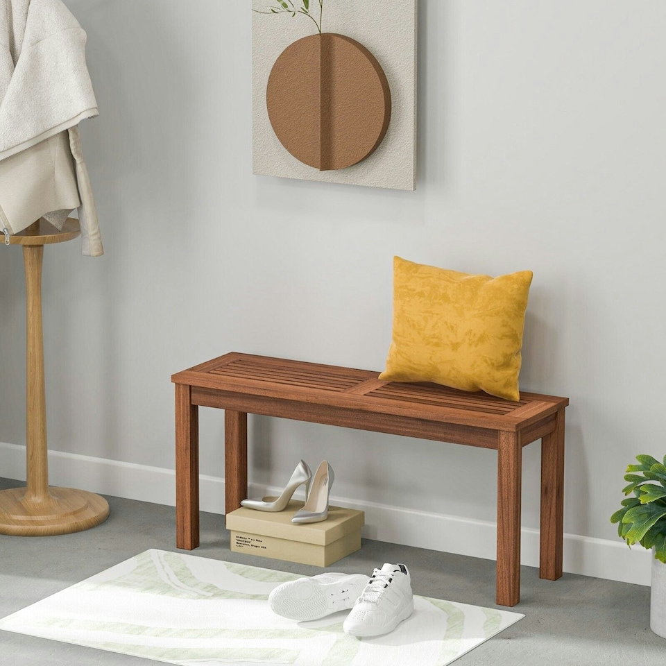 image 1 of COSTWAY Patio Wood Bench 2-Person Solid Wood Dining Bench Brown
