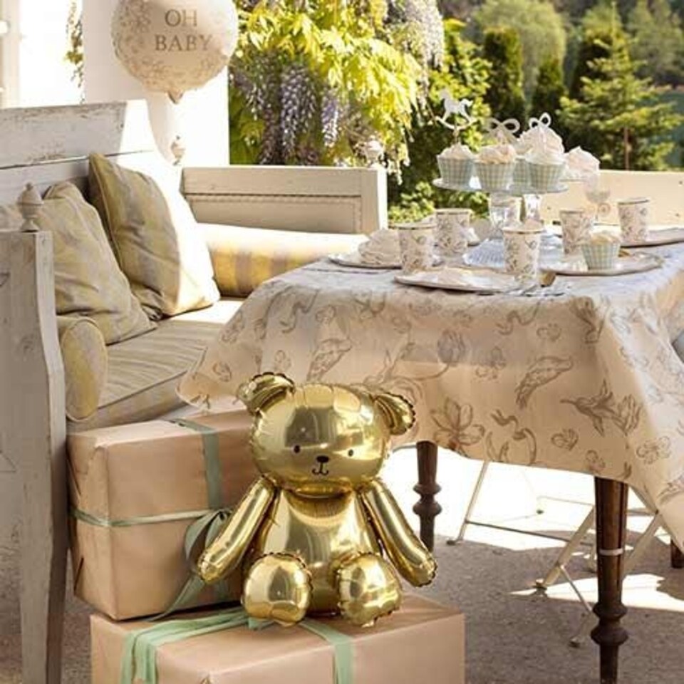 image 1 of Gold Teddy Bear Sitting Air Fill Foil Balloon 53cm / 21 in | Gold