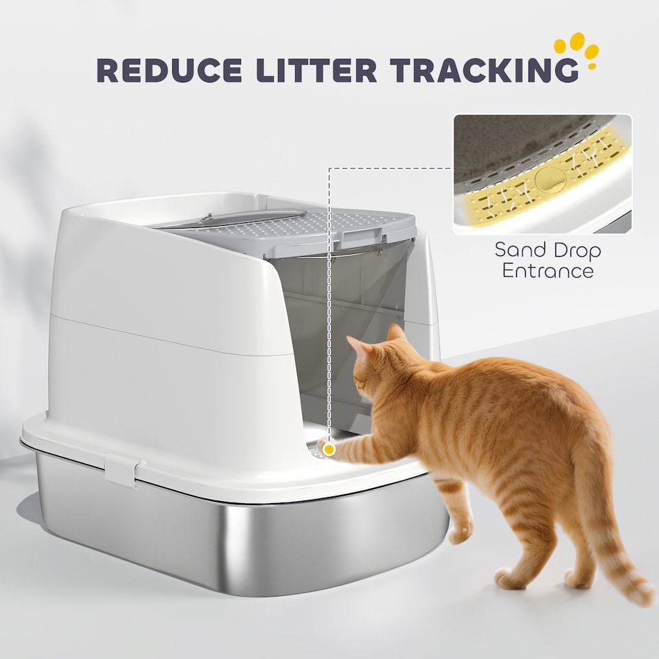 image 1 of PawHut Stainless Steel Litter Box, Enclosed Metal Cat Litter Tray with Scoop | White | One Size