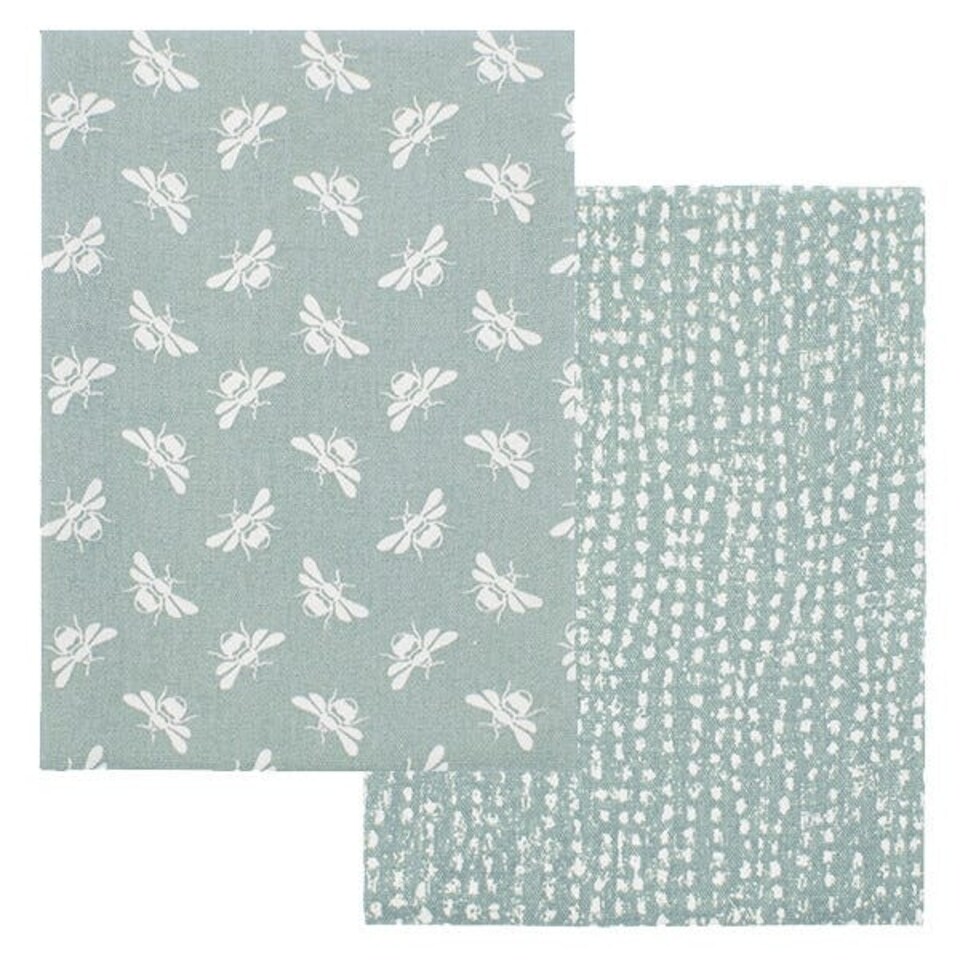 image 1 of Walton & Co Moss Bee Tea Towel Set of 2
