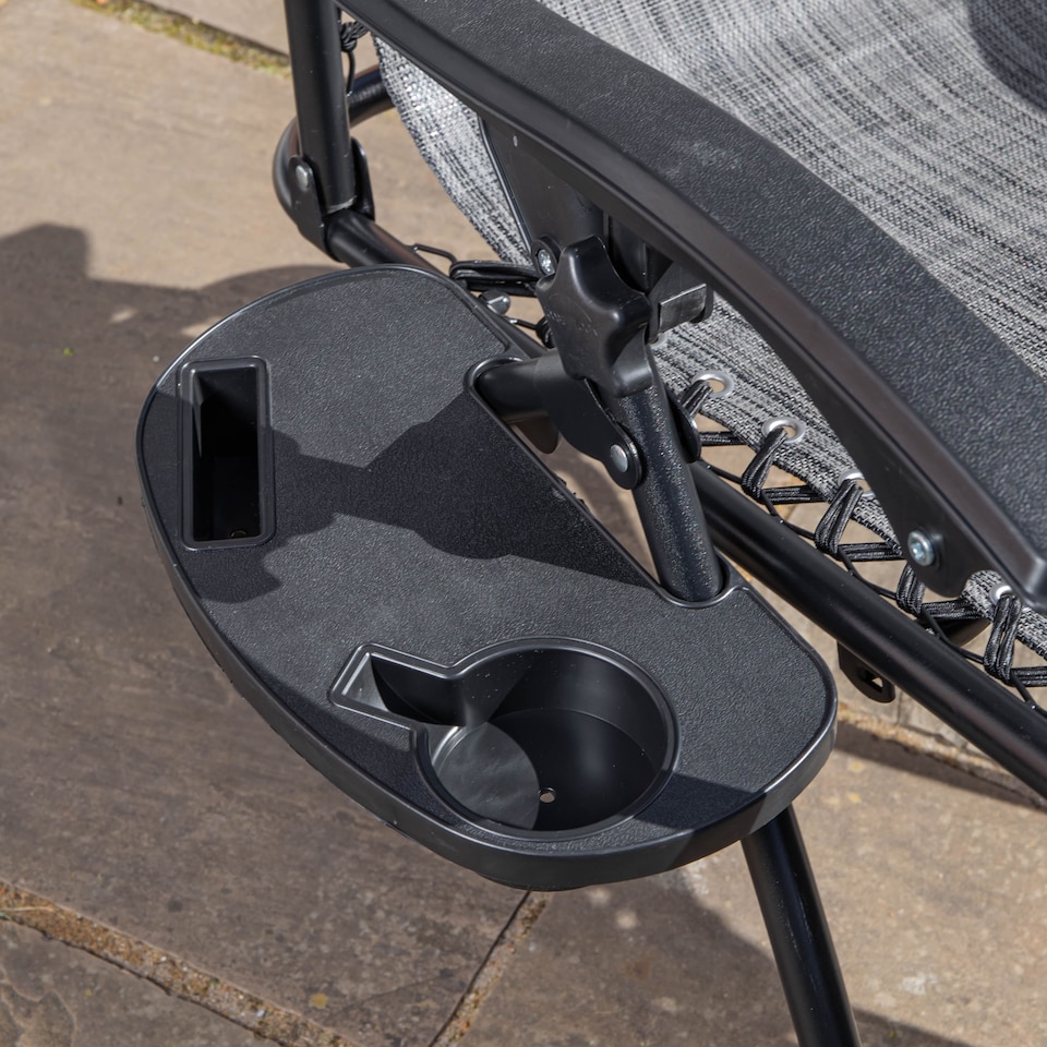 image 1 of Multi Position Garden Gravity Relaxer Chair Sun Lounger with Sun Canopy in Grey