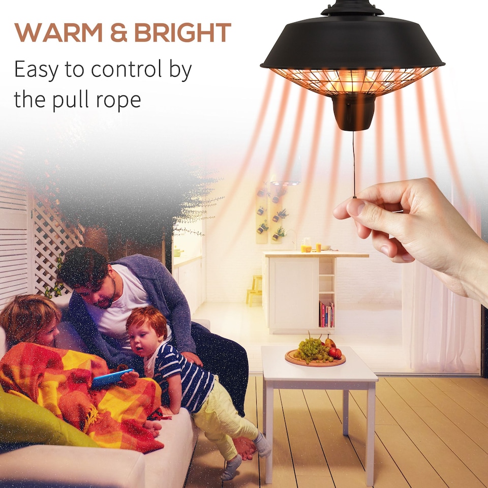 image 1 of Outsunny 2100W Outdoor Ceiling Mounted Halogen Electric Heater Hanging Patio Garden Warmer Light - Black