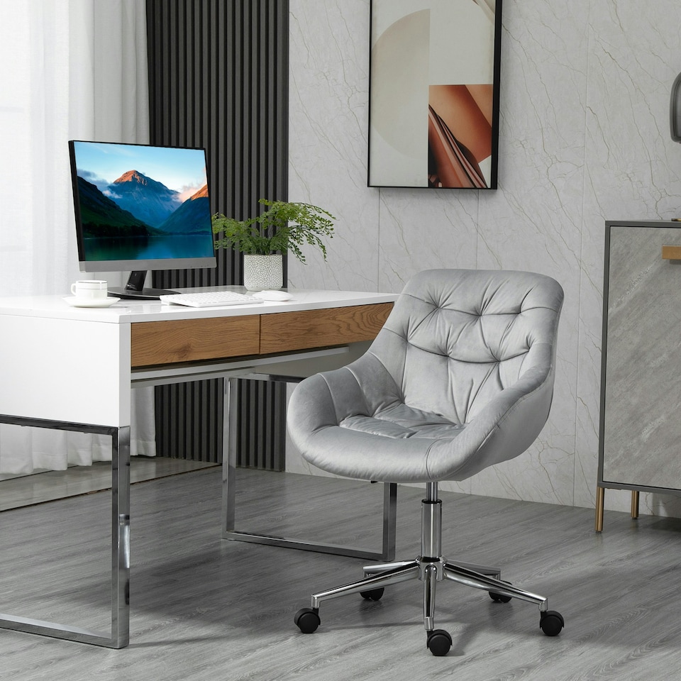 image 1 of Vinsetto Velvet Home Office Chair Desk Chair with Adjustable Height, Grey