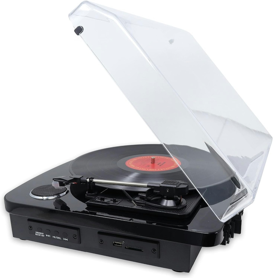 image 1 of Lightwood Vinyl Record Player With Stereo Speakers - Bluetooth Send & Receive - USB & SD Recording - AUX IN & RCA Out
