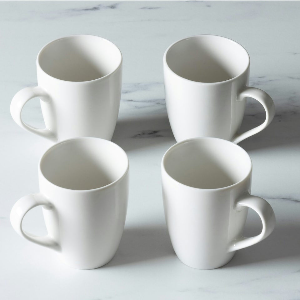 image 1 of Carnaby White Porcelain Mugs Set of 4 Ceramic Coffee & Tea Kitchen Mug Gift Sets | White | 4