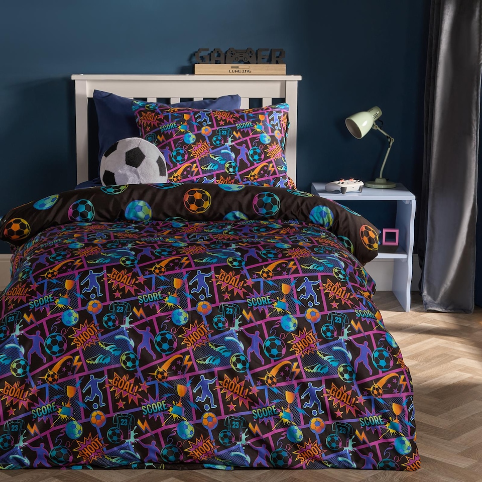 image 1 of OHS Kids Comic Football Reversible Bedding Duvet Cover Set with Pillowcase | Multi | Multi | Single