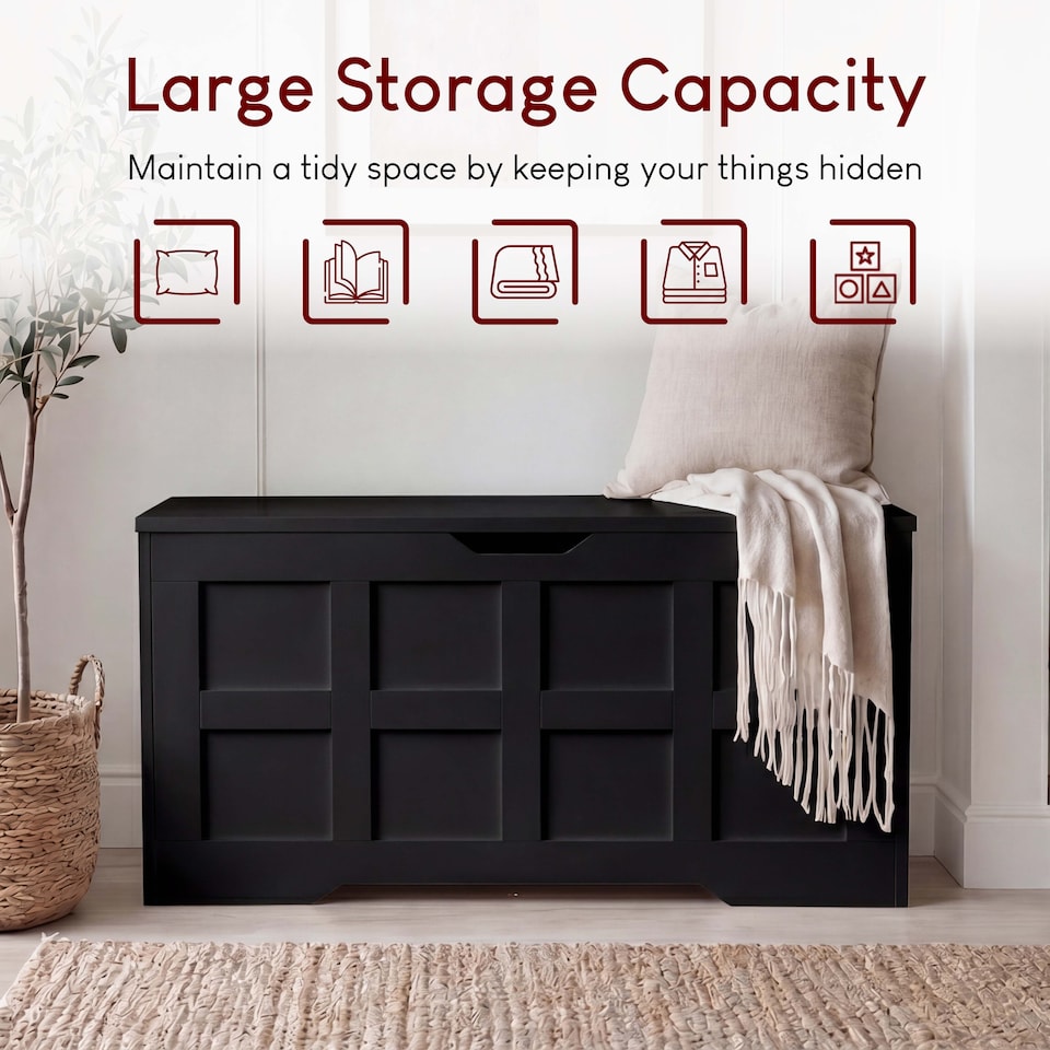 image 1 of Vida Designs Large Lift Up Storage Chest Ottoman Bed End Hallway Seated Box - Black