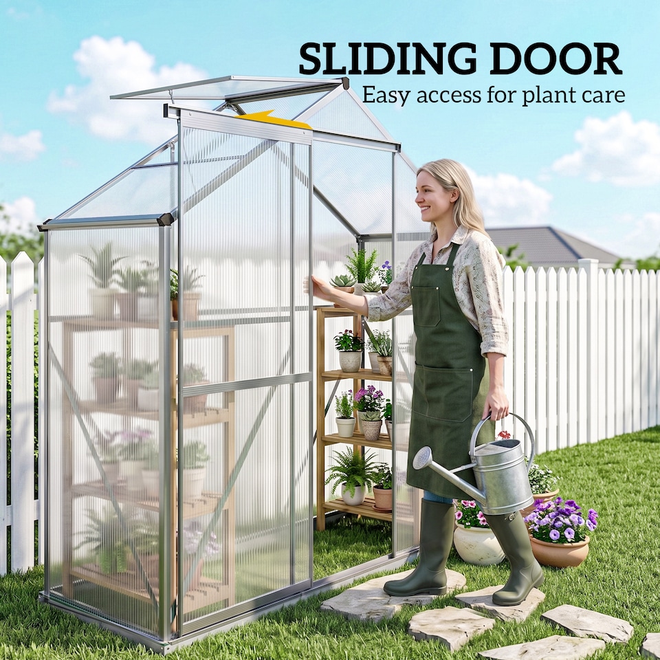 image 1 of Outsunny 6 x 2.5ft Polycarbonate Greenhouse Aluminium Green House, Dark Grey | Grey