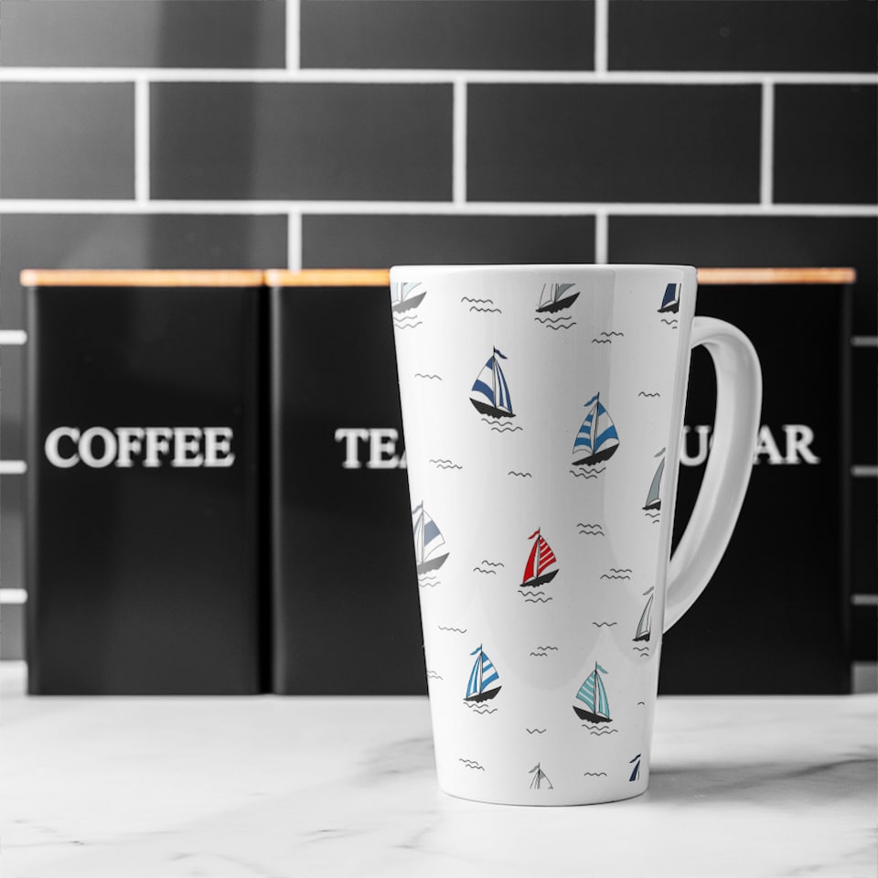 image 1 of Red & Blue Sailboats Latte Mug
