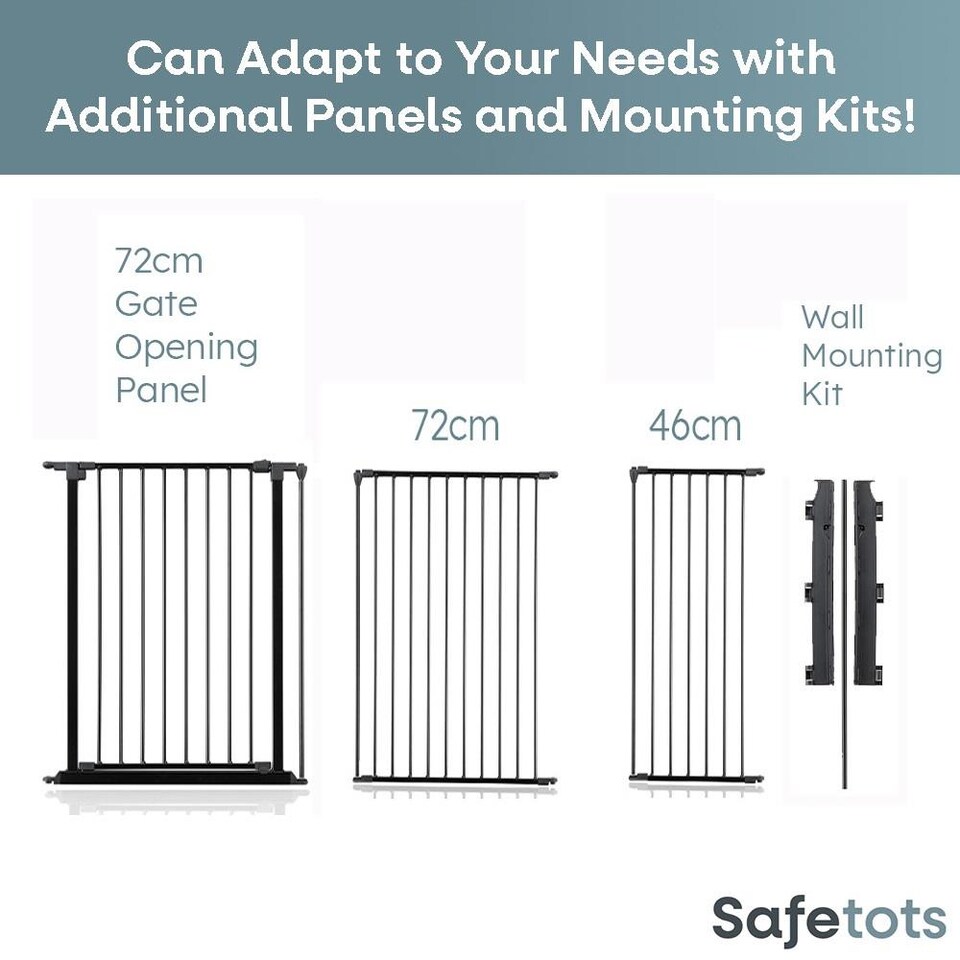 image 1 of Safetots Premium Extra Tall Room Divider, up to 370cm Wide, Black, 105cm Tall, Multi Panel Barrier for Baby and Toddler | Black