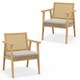 image 10 of COSTWAY Wooden Accent Chair Upholstered Arm Chair Brown