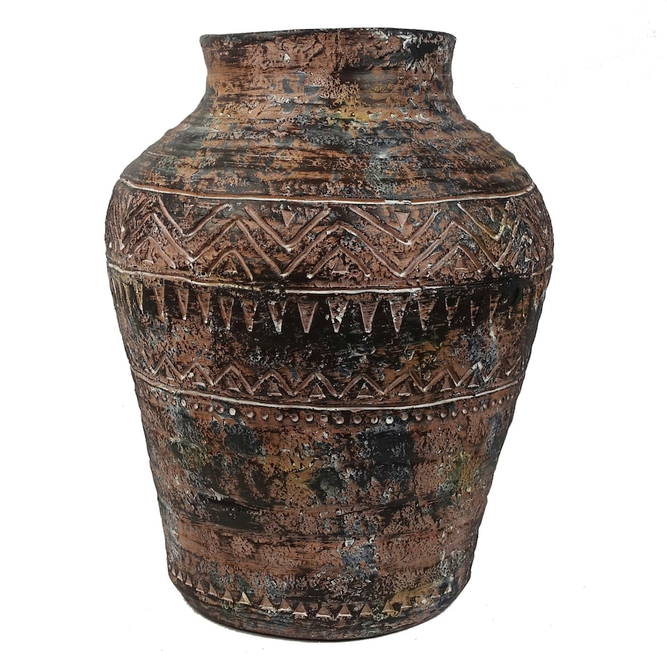 image 1 of 40cm x 32cm Aztec Large Composite Textured Vase Composite Plant Pot