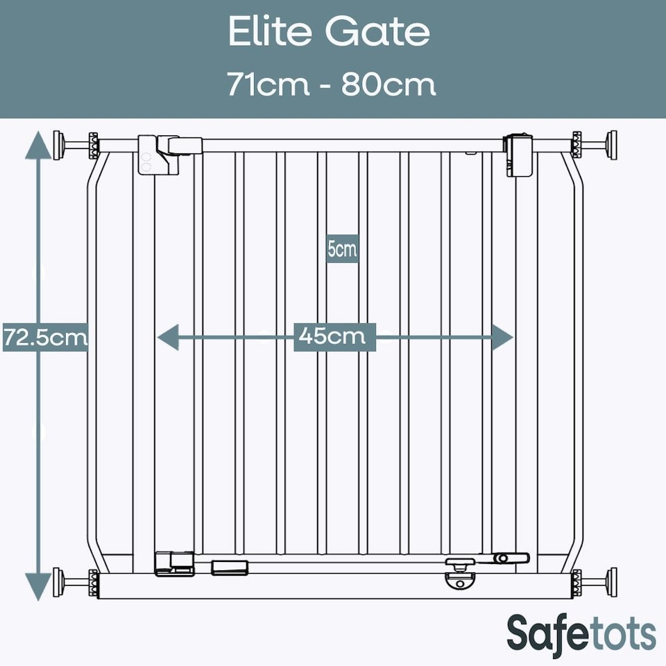 image 1 of Safetots Elite Pressure Safety Gate, 71cm - 80cm, Matt Grey, Pressure Fit Stair Gate