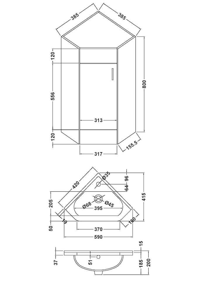 image 1 of Balterley Free Standing 1 Door Corner Vanity Basin Unit - Balterley | White | Gloss White | 1