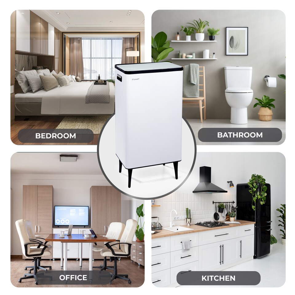 image 1 of 60L Dual Compartment Kitchen Waste Bin White Rubbish Waste Separator with Press Top Lid