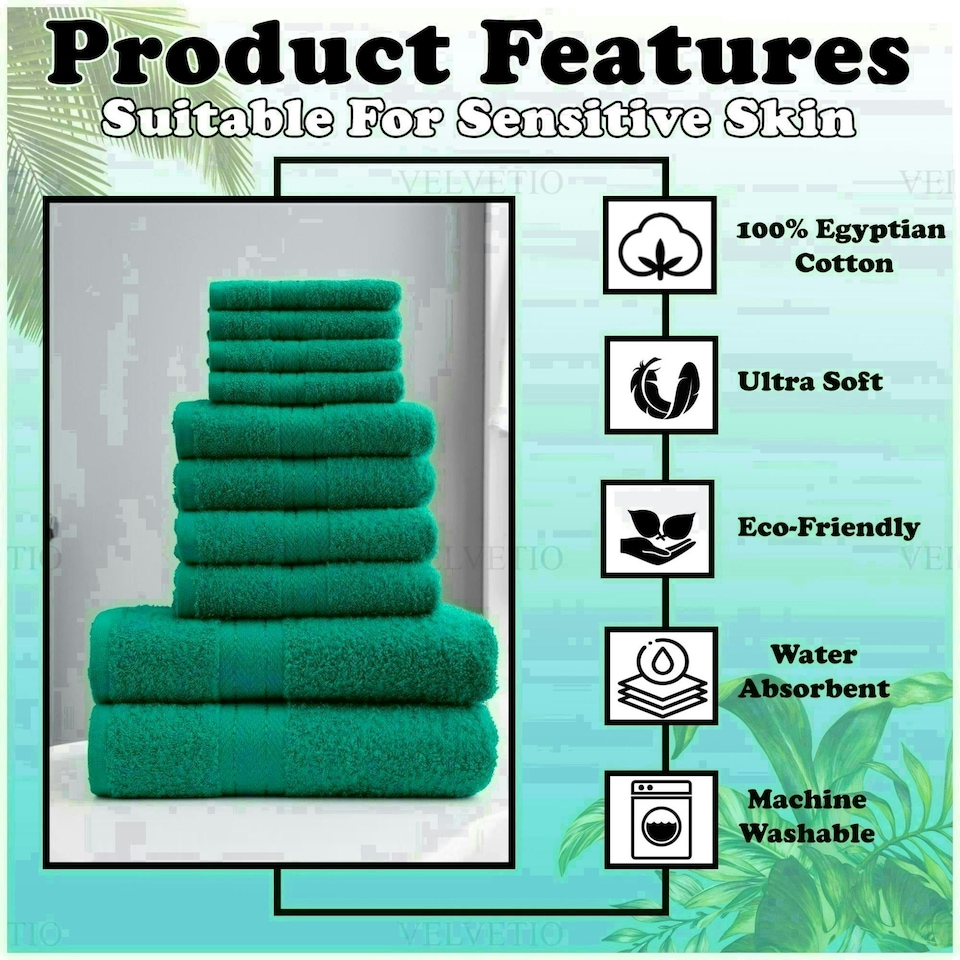 image 1 of VELVETIO 10 Piece Towel Bale Set Toronto Stripe Pattern - 100% Cotton, 450 GSM Green | Teal