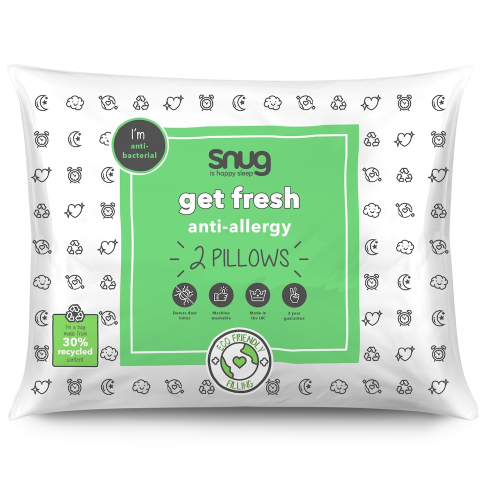 image 1 of Snug Anti-Allergy Get Fresh Bed Pillows, 2 pack, Breathable and Hypoallergenic