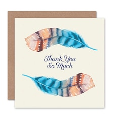 Feather Set Watercolour Paint Cyan Orange Thank You Card