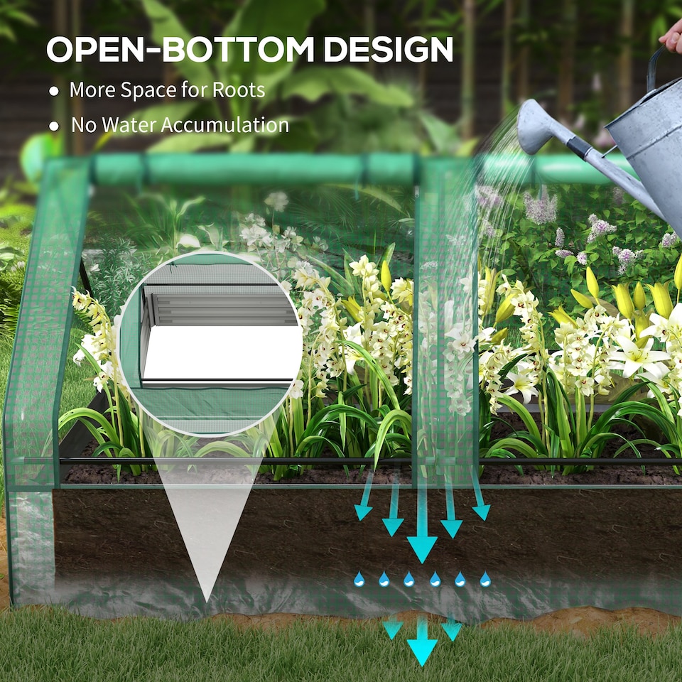 image 1 of Outsunny Raised Garden Bed Planter Box with Greenhouse, Green and Dark Grey