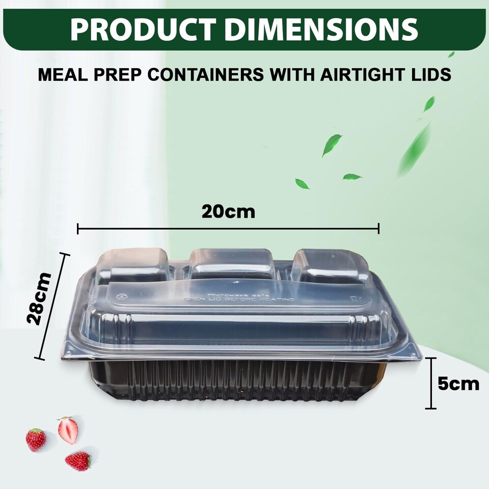 image 1 of Black 4 Compartment Meal Prep Containers With Lid Plastic Microwave Safe Food Storage Box 50pc