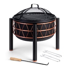 VonHaus Fire Pit with Copper Rim and BBQ Cooking Grill