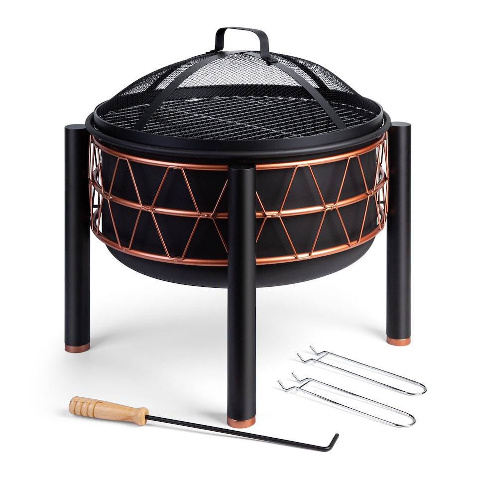 image 1 of VonHaus Fire Pit with Copper Rim and BBQ Cooking Grill