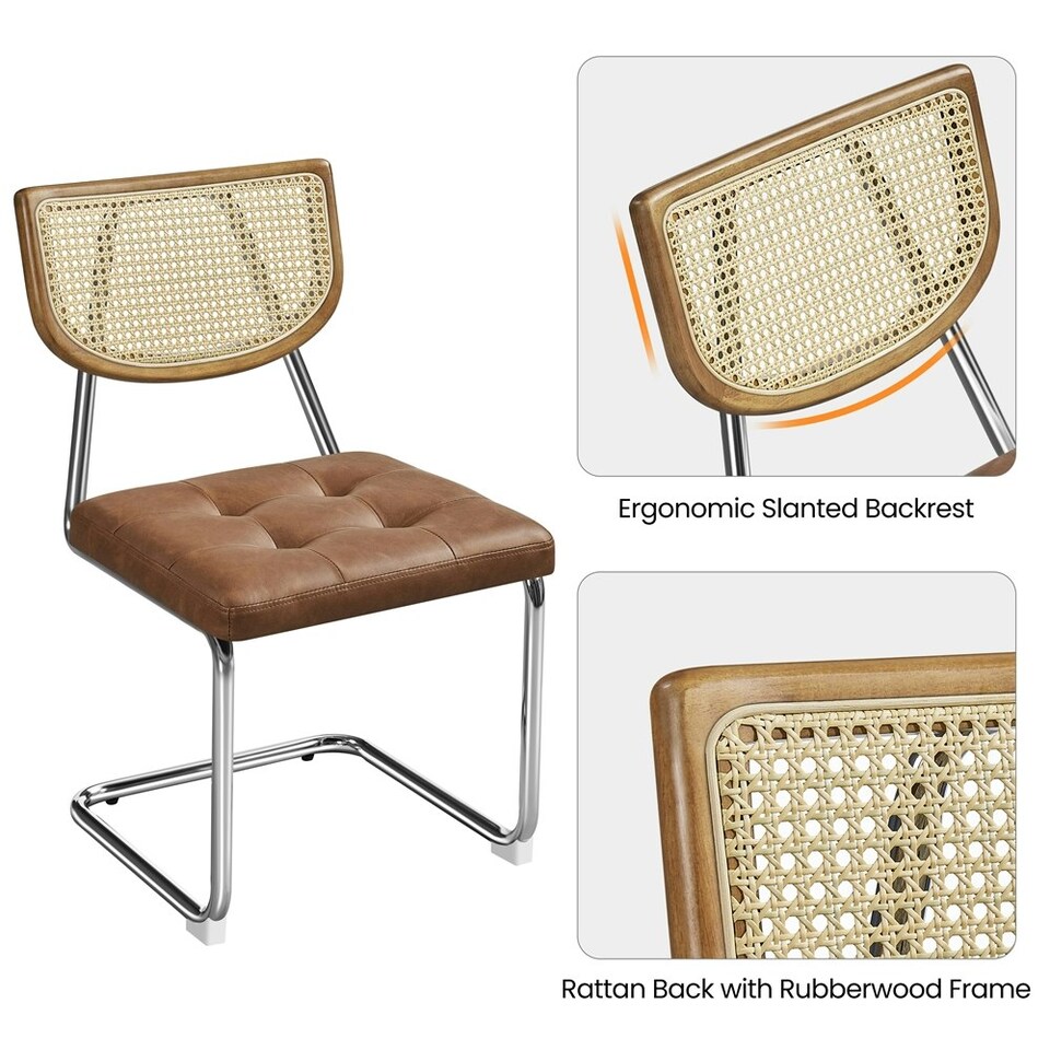 image 1 of Yaheetech Mid-Century Modern Dining Chairs with Mesh Rattan Back, Set of 2 Brown | Retro Brown