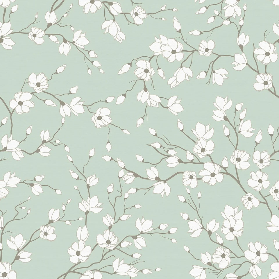 Sample of Spring Blossom Wallpaper in Sage Green | Green | Sage Green