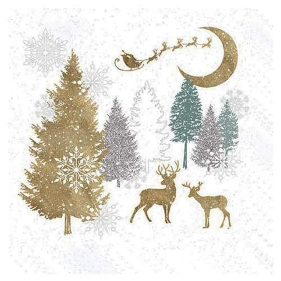 Christmas Winter Forest Green & Gold Premium Decoupage Luncheon Napkins 3 Ply 33cm - Pack of 20